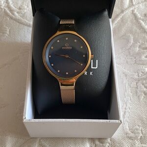 Women’s Gold Mesh Bracelet Watch with Black Dial